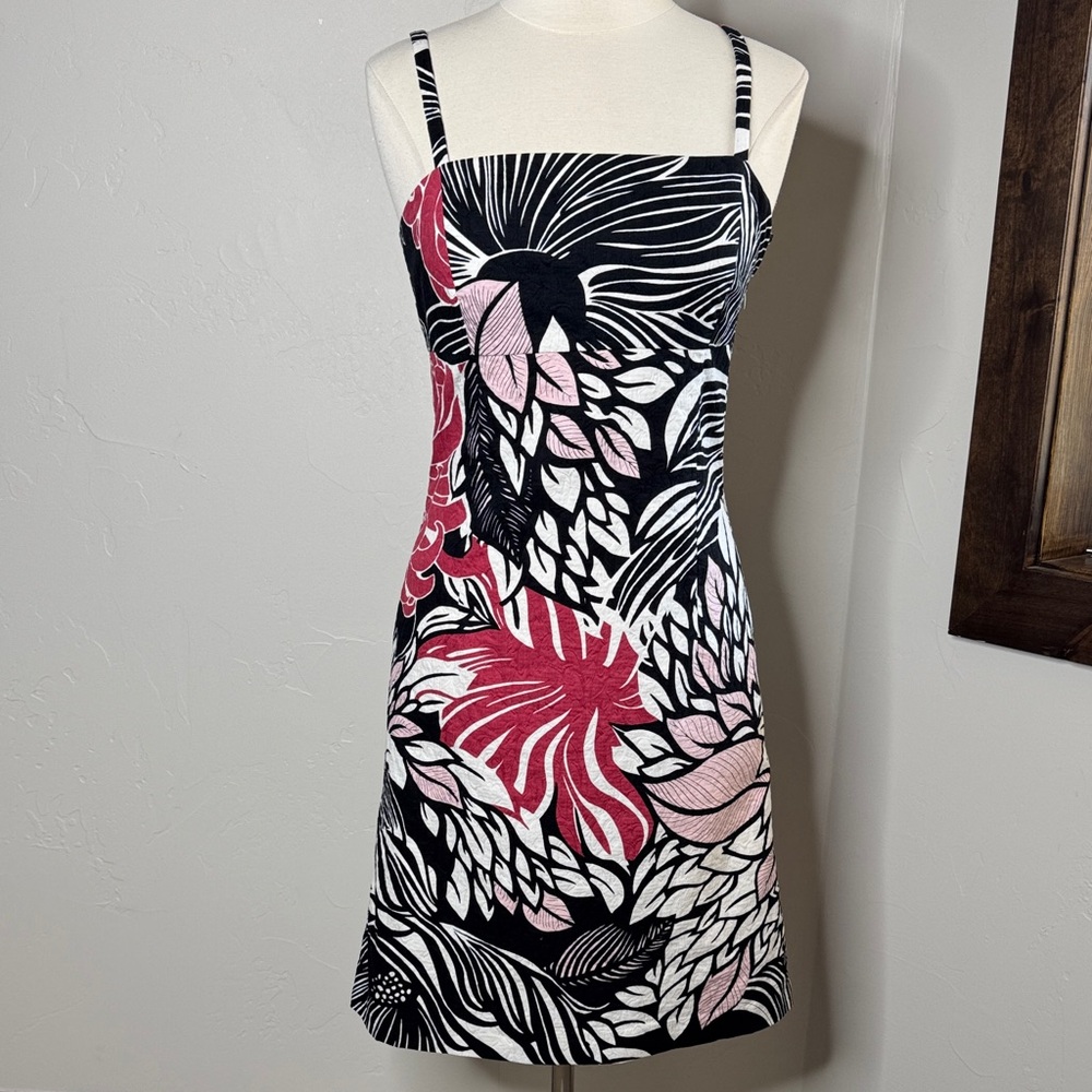 Ann Taylor Black and Pink Tropical Print Dress